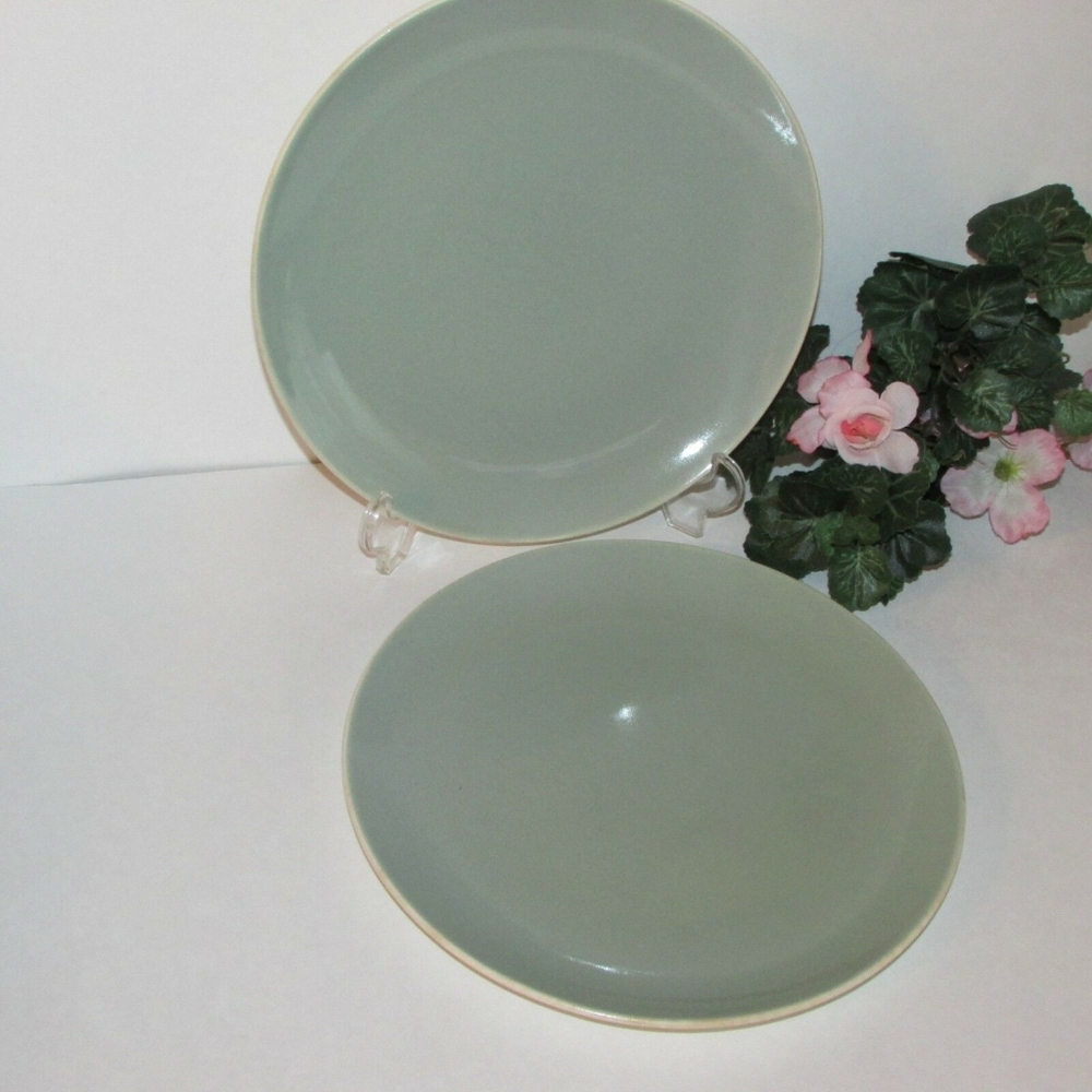 2 Poole Pottery Cameo Dinner Plates Sage Green England Vintage Dishes
